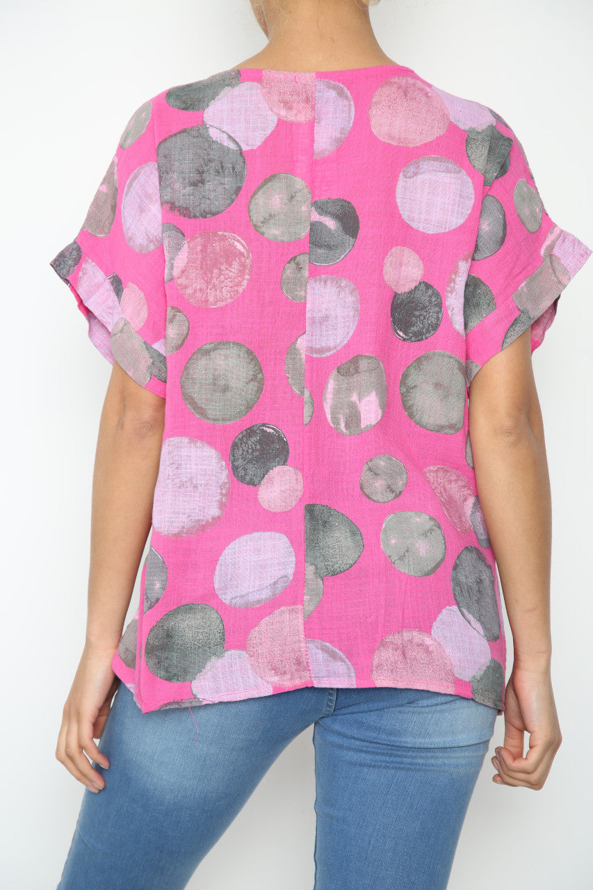 Ladies Bubbles Circles Print Top Cerise