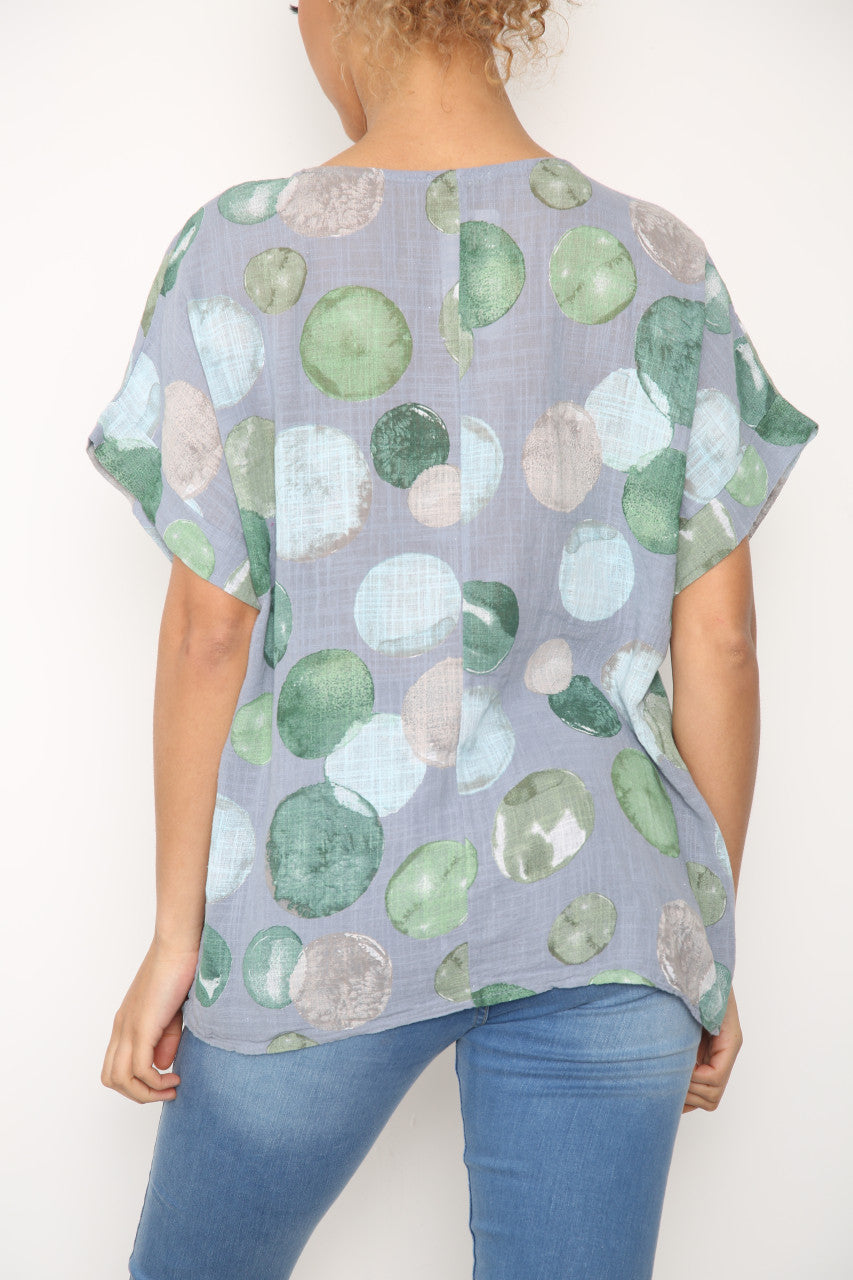 Dames Bubbles Circles Print Top Denim
