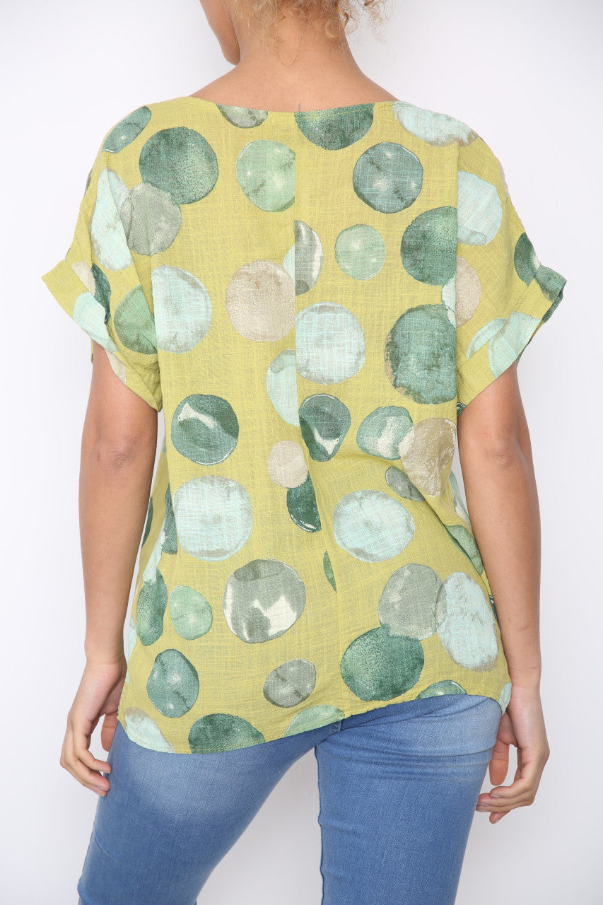 Dames Bubbles Cirkelprint Top Limoen