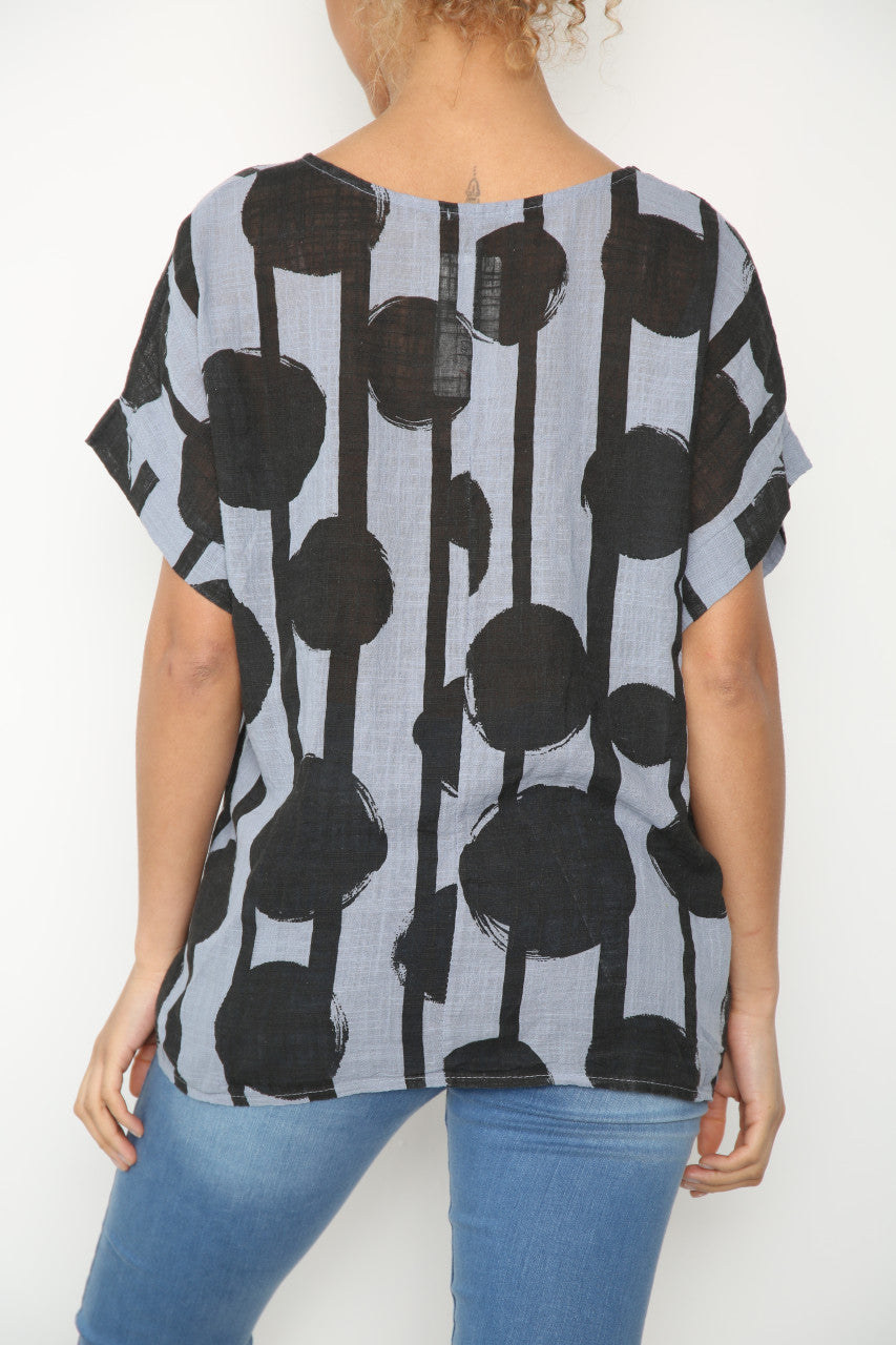 Ladies Black Circle Silhouette Print Top Denim