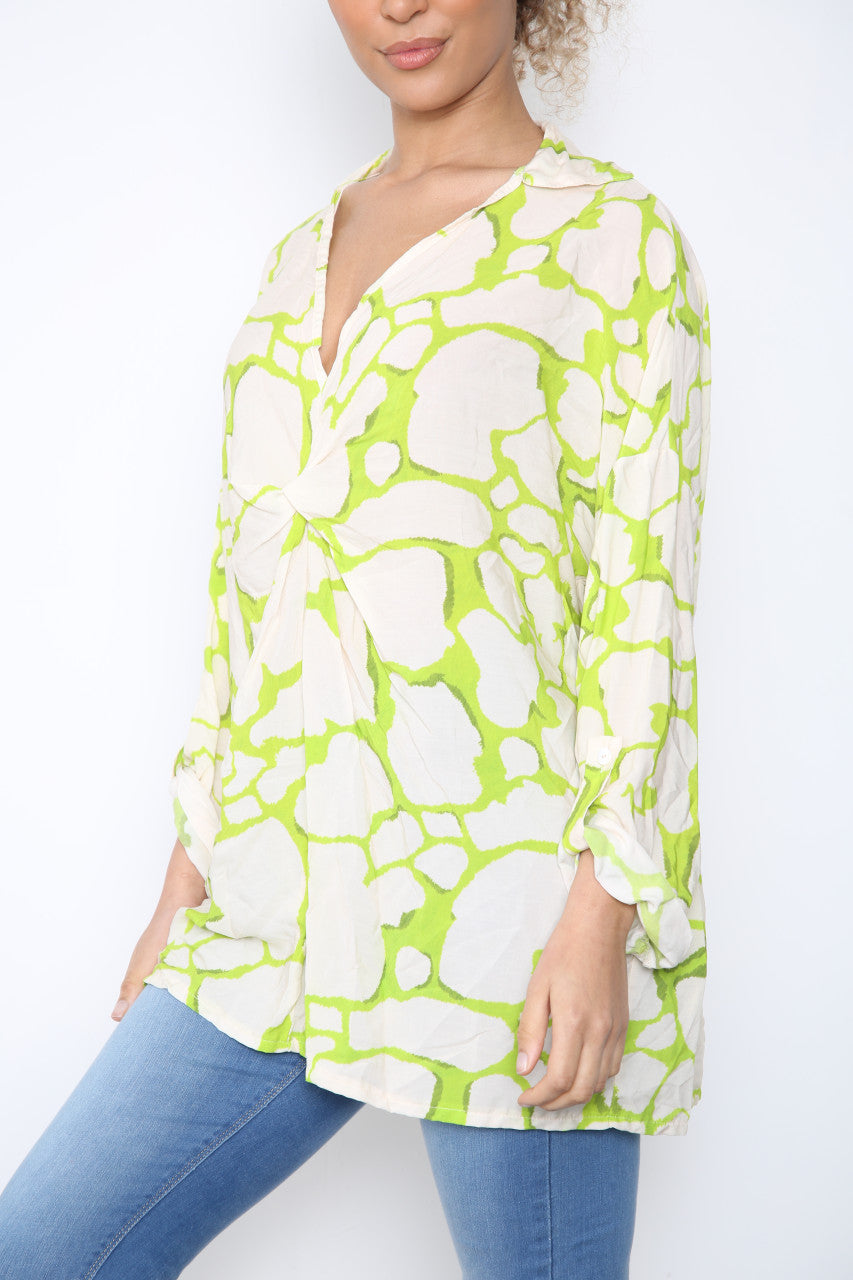 Dames T-shirt met giraffenprint Limoengroen