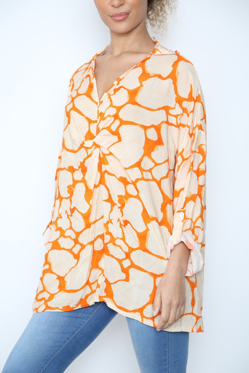 Ladies Giraffe Print Shirt Orange