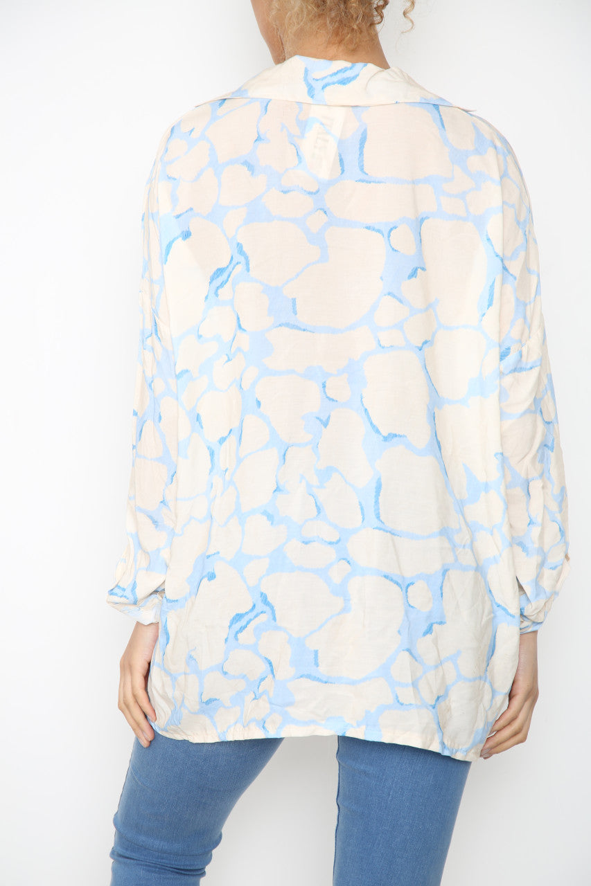 Ladies Giraffe Print Shirt Sky Blue