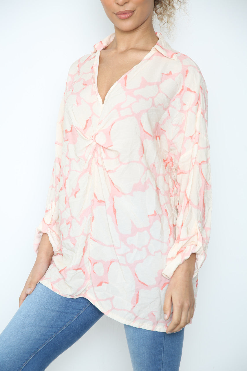 Ladies Giraffe Print Shirt Pink