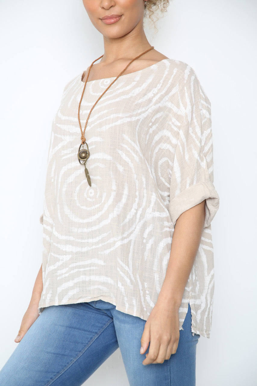Ladies Water Ripple Print Top Stone