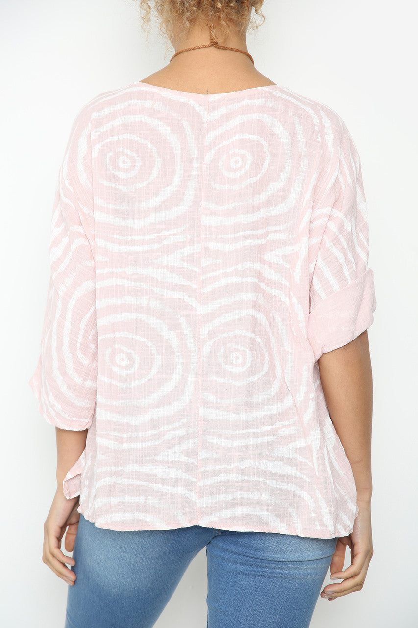 Ladies Water Ripple Print Top Dusty Pink