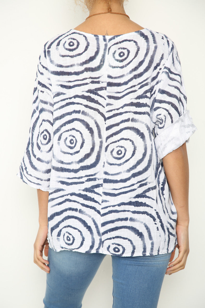 Ladies Water Ripple Print Top White