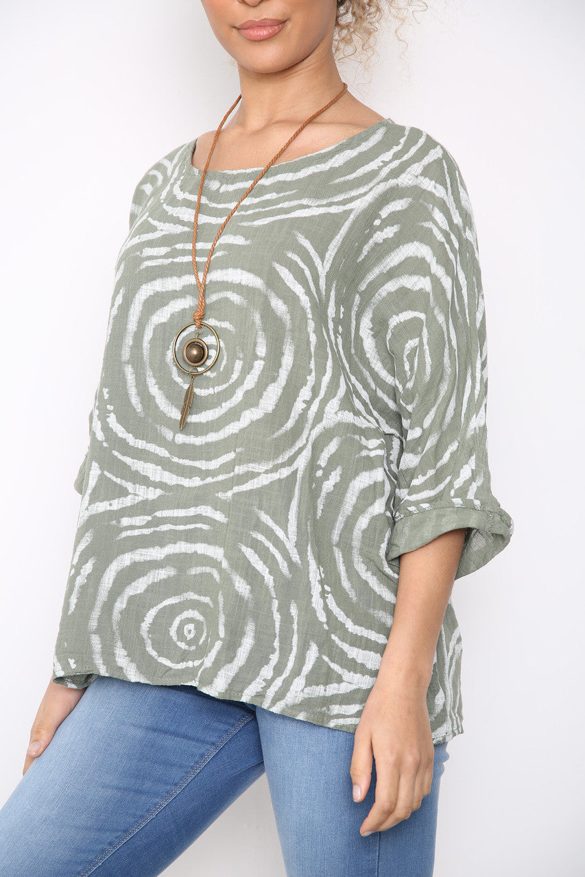 Dames Top met Watergolfprint Kaki
