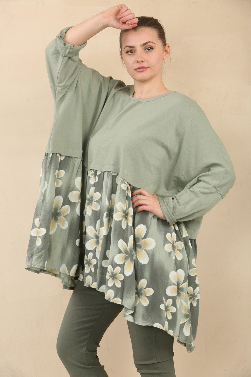 FLORAL PRINT PANEEL ZWEMMEND TOPJE - KHAKI