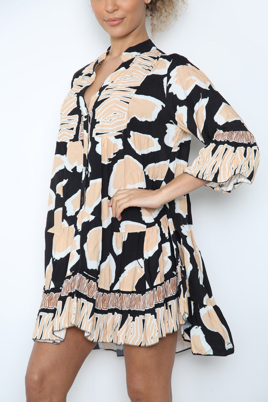 Dames blousejurk met dierenprint zwart