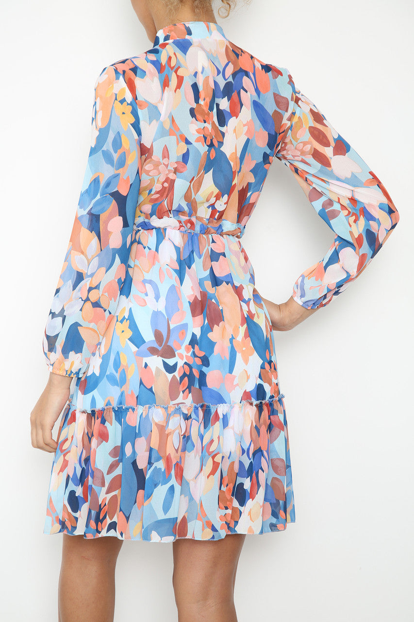 Dames Overhemdjurk met Abstract Bloemenblad Print Blauw