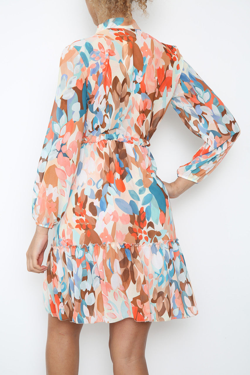 Dames Overhemdjurk met Abstract Bloemen- en Bladmotief Oranje