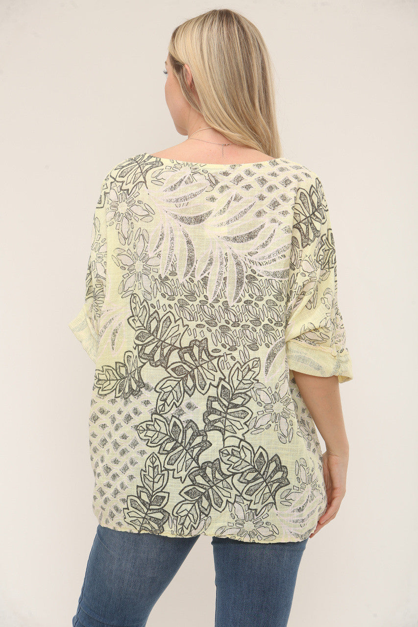 TOP MET ABSTRACTE BOTANISCHE BLADPRINT - CITROEN