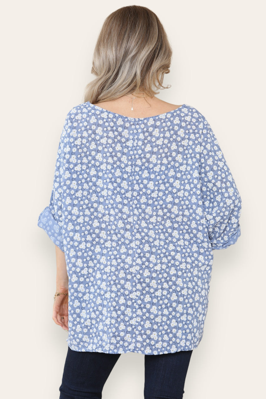 DITSY SWIRL BLOMMENPRINT TOP DENIM