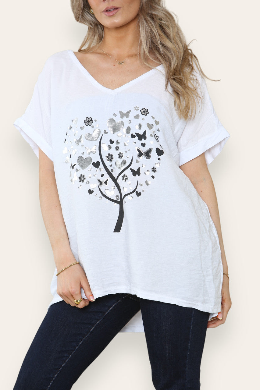 FOLIE VLINDER HART BOOM GRAFISCH TOP WIT