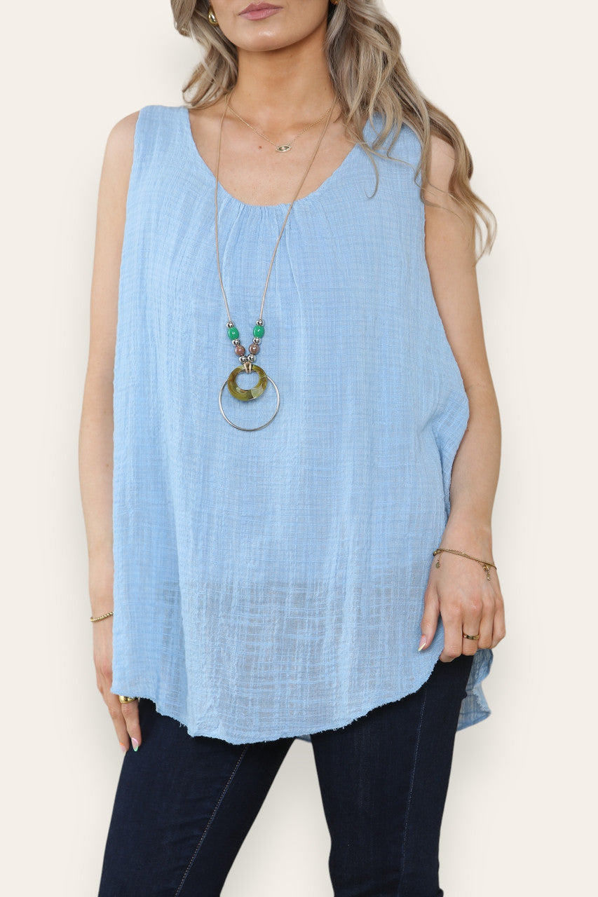 SLEEVELESS VEST TOP WITH NECKLACE LIGHT BLUE