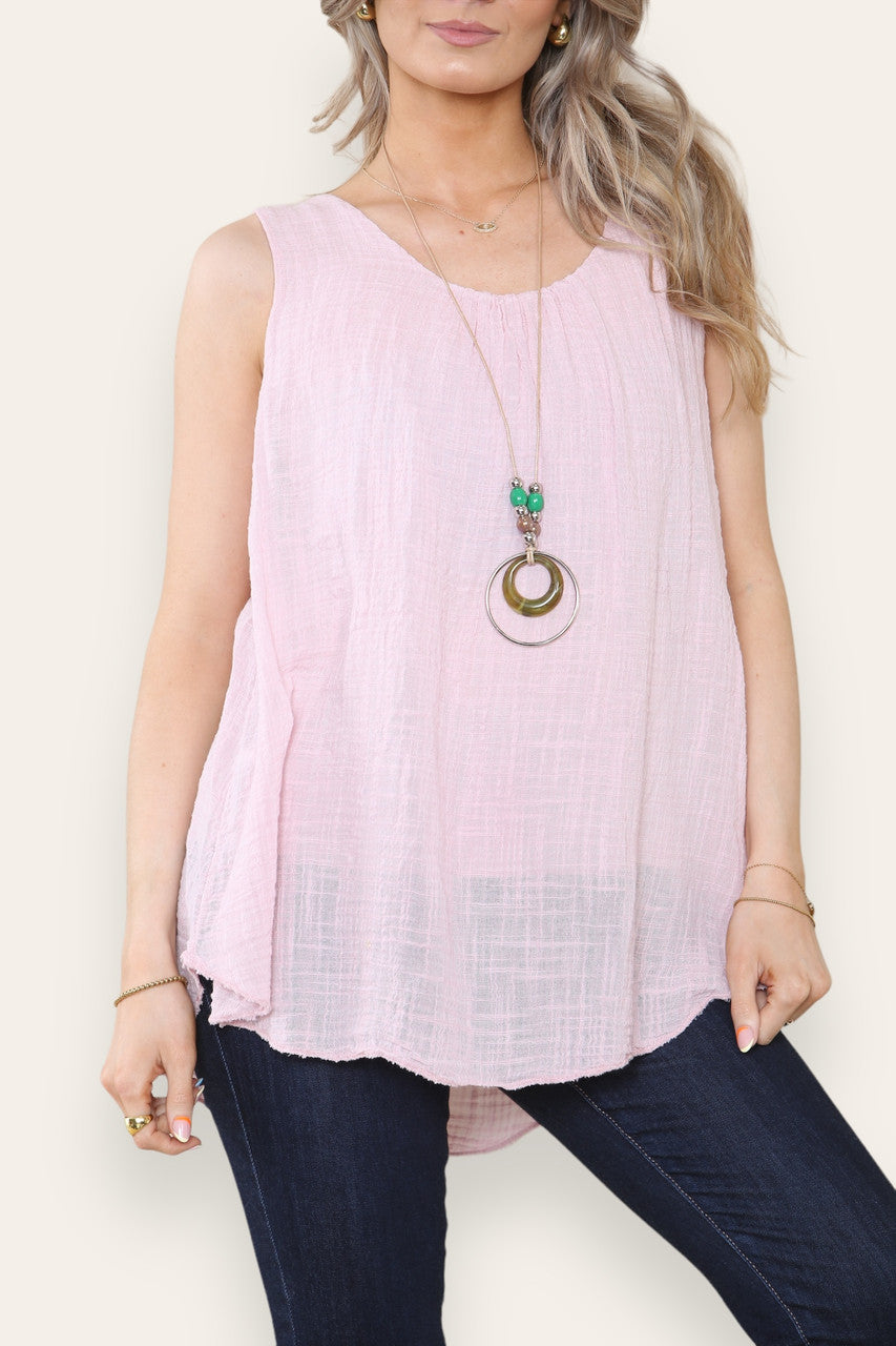 SLEEVELESS VEST TOP WITH NECKLACE DUSTY PINK