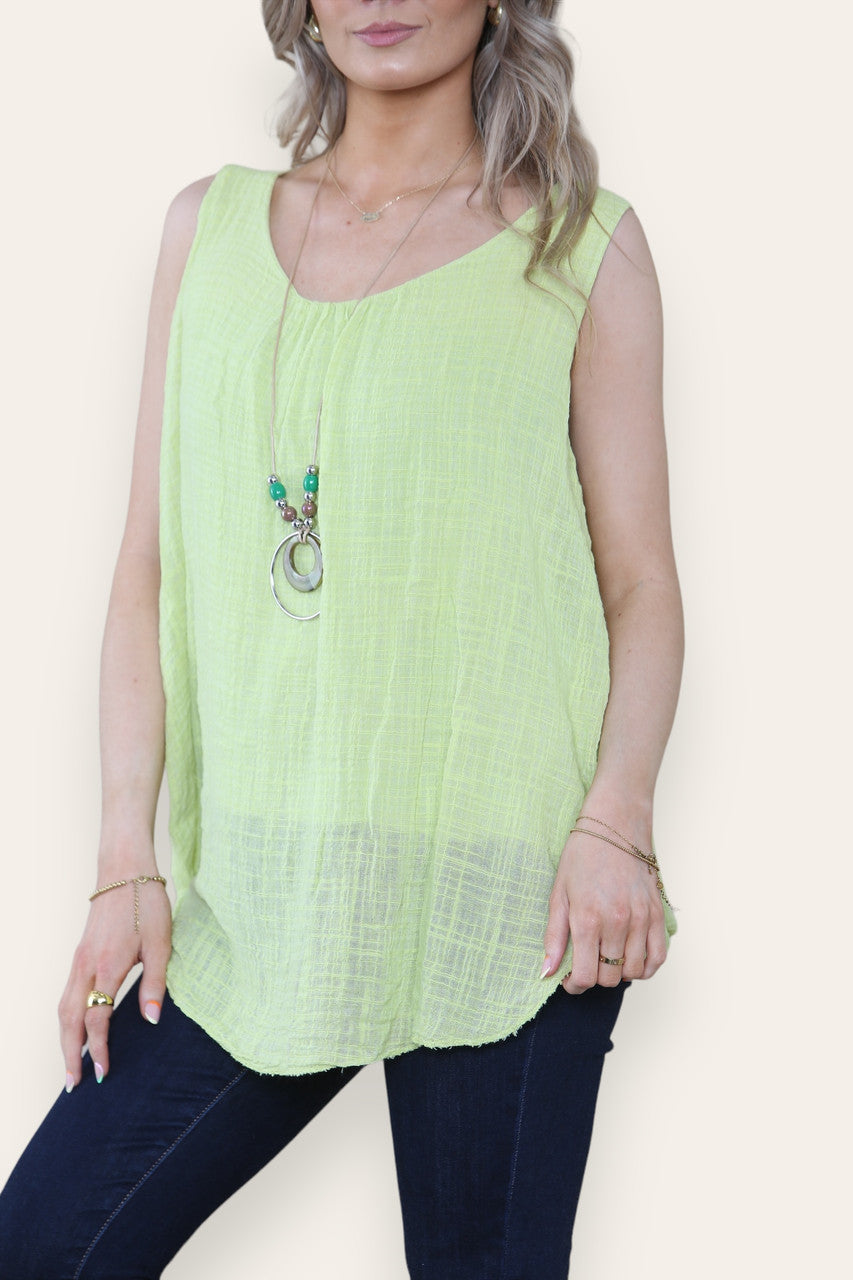 SLEEVELESS VEST TOP WITH NECKLACE LIME
