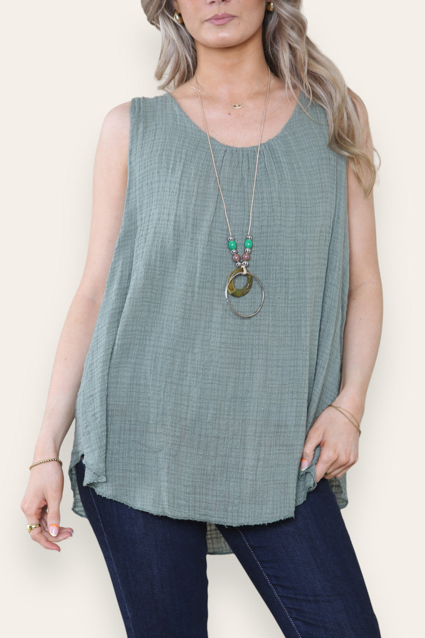 SLEEVELESS VEST TOP WITH NECKLACE KHAKI