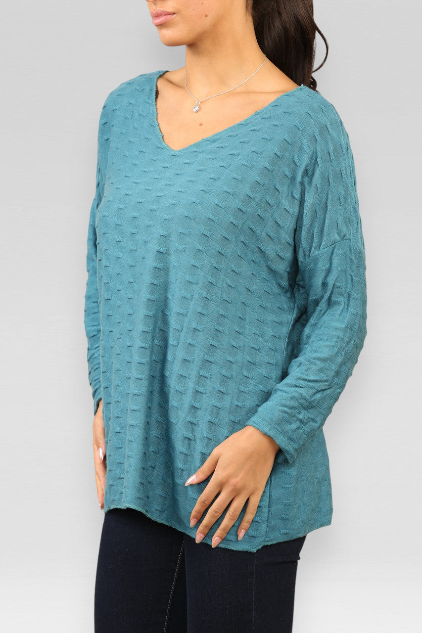 PRINT TOP MET RELIËF TEAL