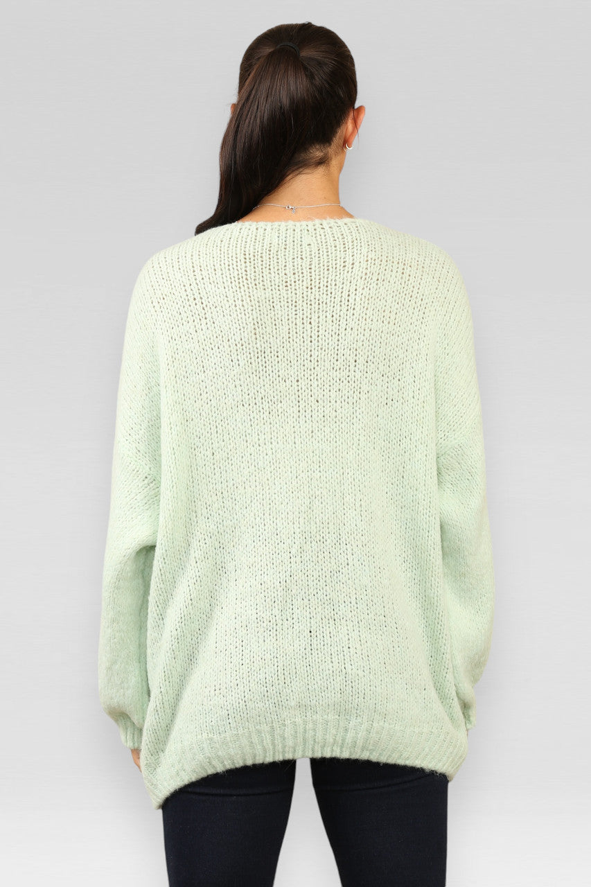 VEST MET STRIK EN WOLMIX MINTGROEN