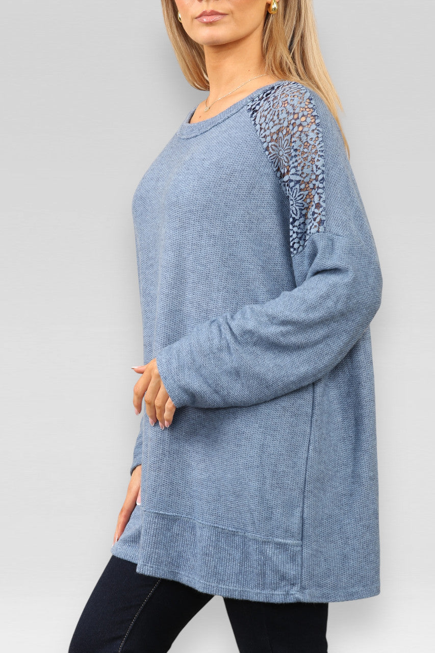 BURNOUT KANT SCHOUDER DETAIL TRUI DENIM