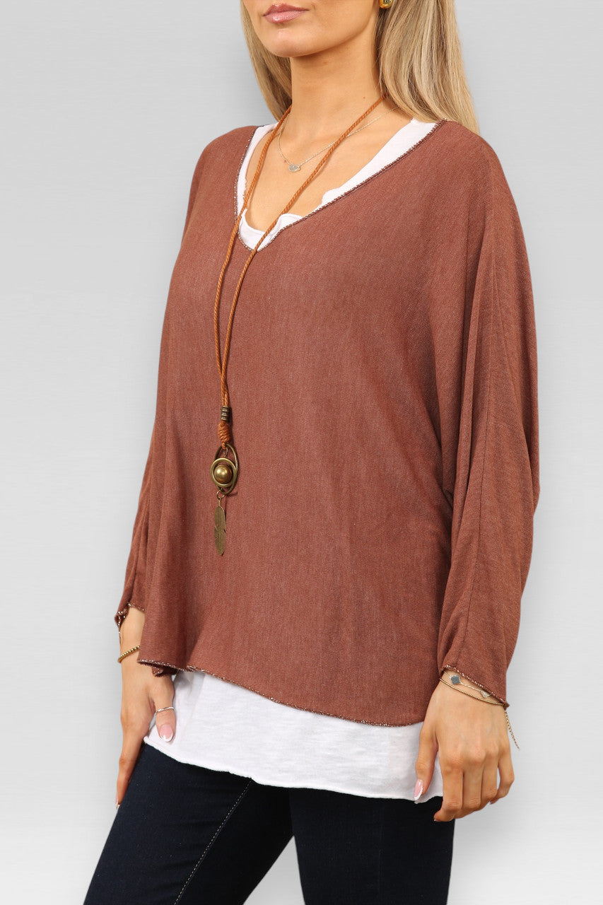 EFFEN 2-LAAGS TOP MET KETTING ROEST