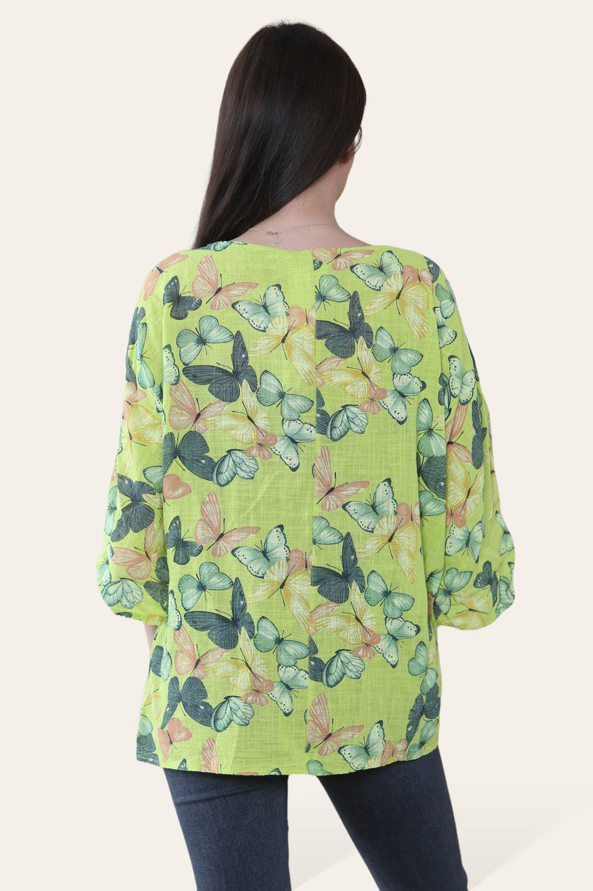 TOP MET VLINDERPRINT LIMOENGROEN