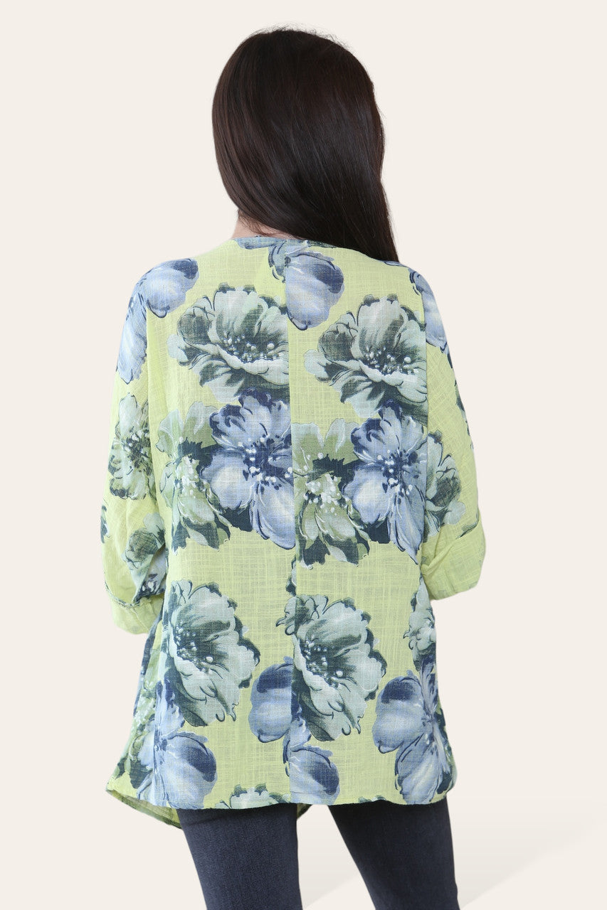 TOP MET BLOEMENSKETCH EN PRINT LIMOEN