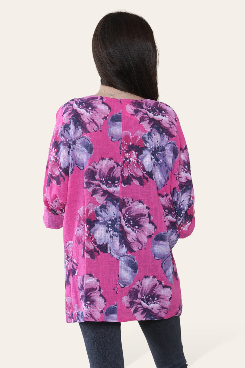 BLOEMEN SCHETS PRINT TOP CERISE