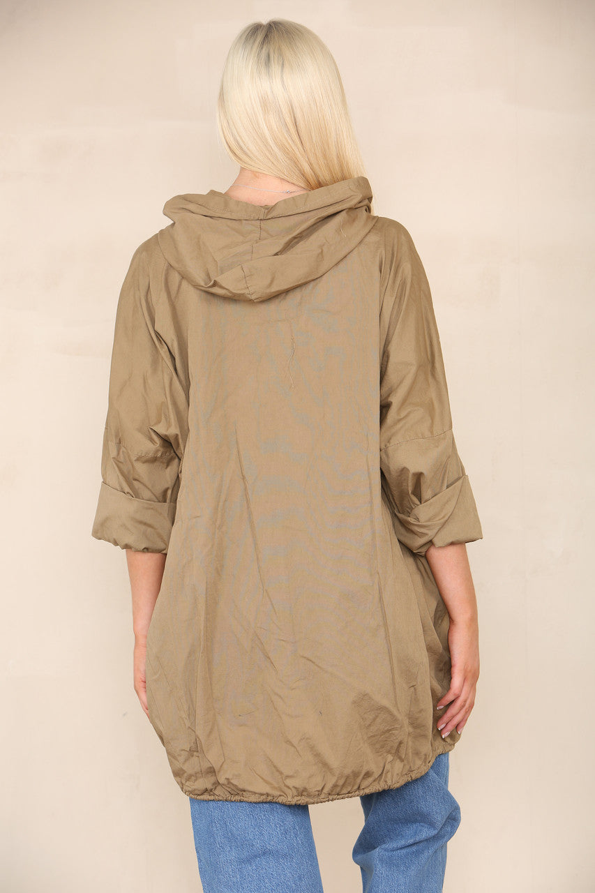 ZIP UP HOODED JACKET TAN