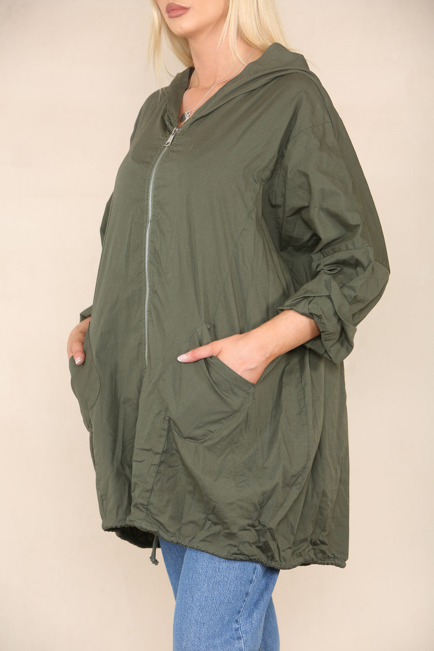 ZIP UP HOODED JACKET KHAKI