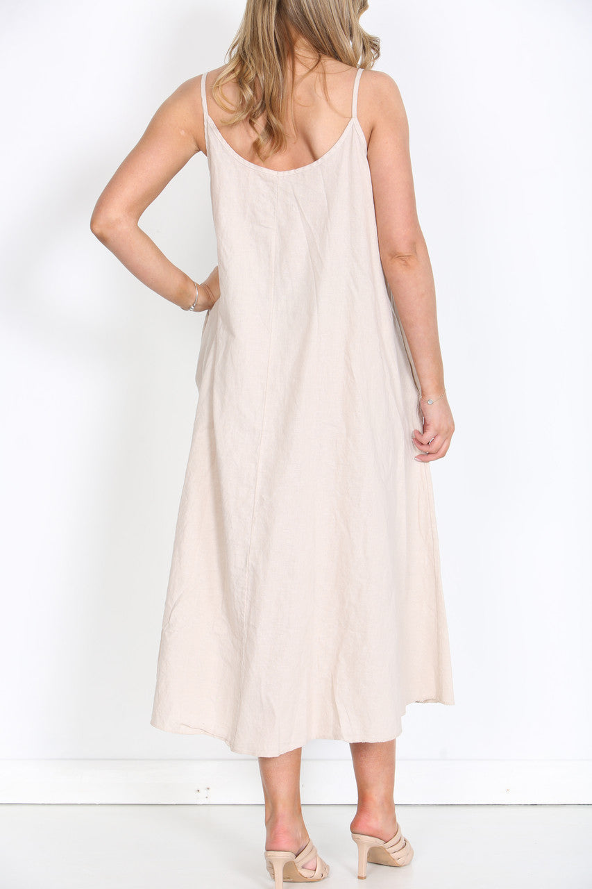 Ladies Sleeveless Linen Maxi Dress Stone