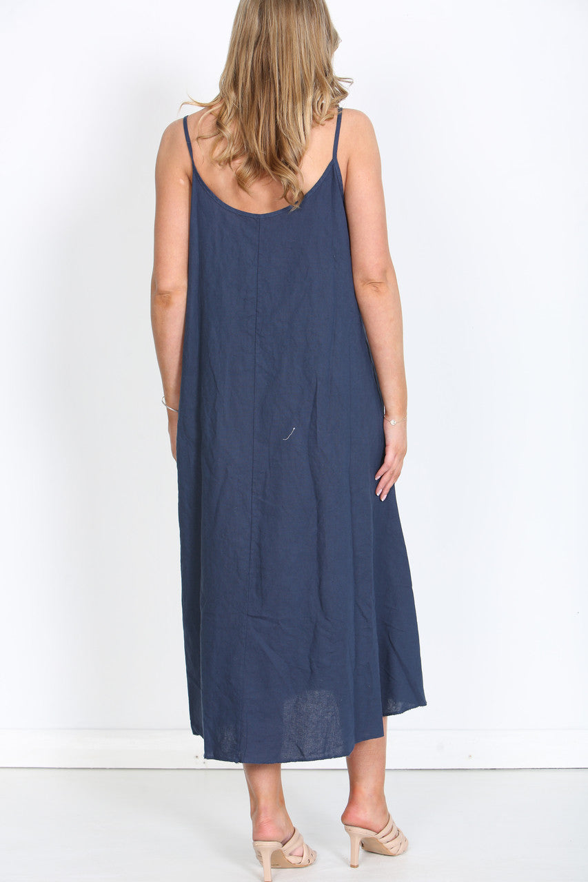 Ladies Sleeveless Linen Maxi Dress Navy