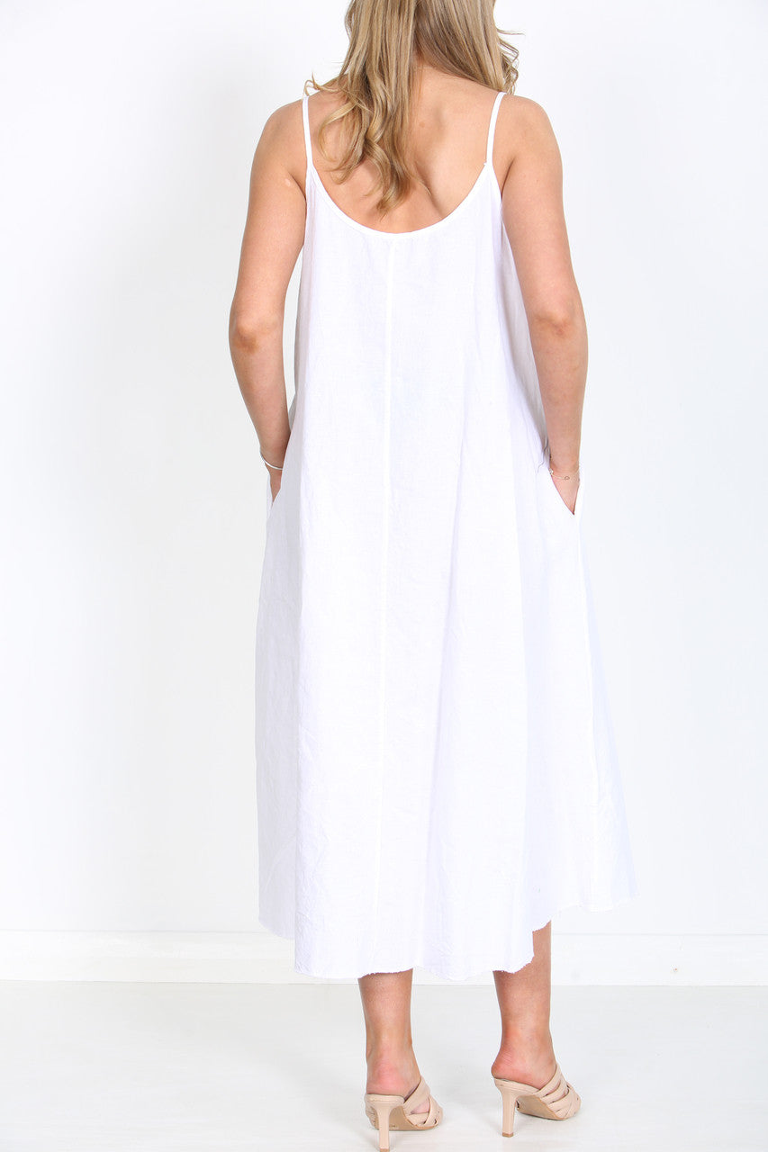 Ladies Sleeveless Linen Maxi Dress White