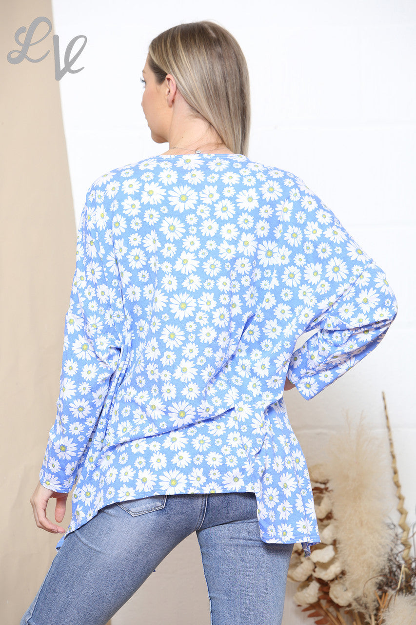 Ladies Daisy Print Open Cardigan Denim