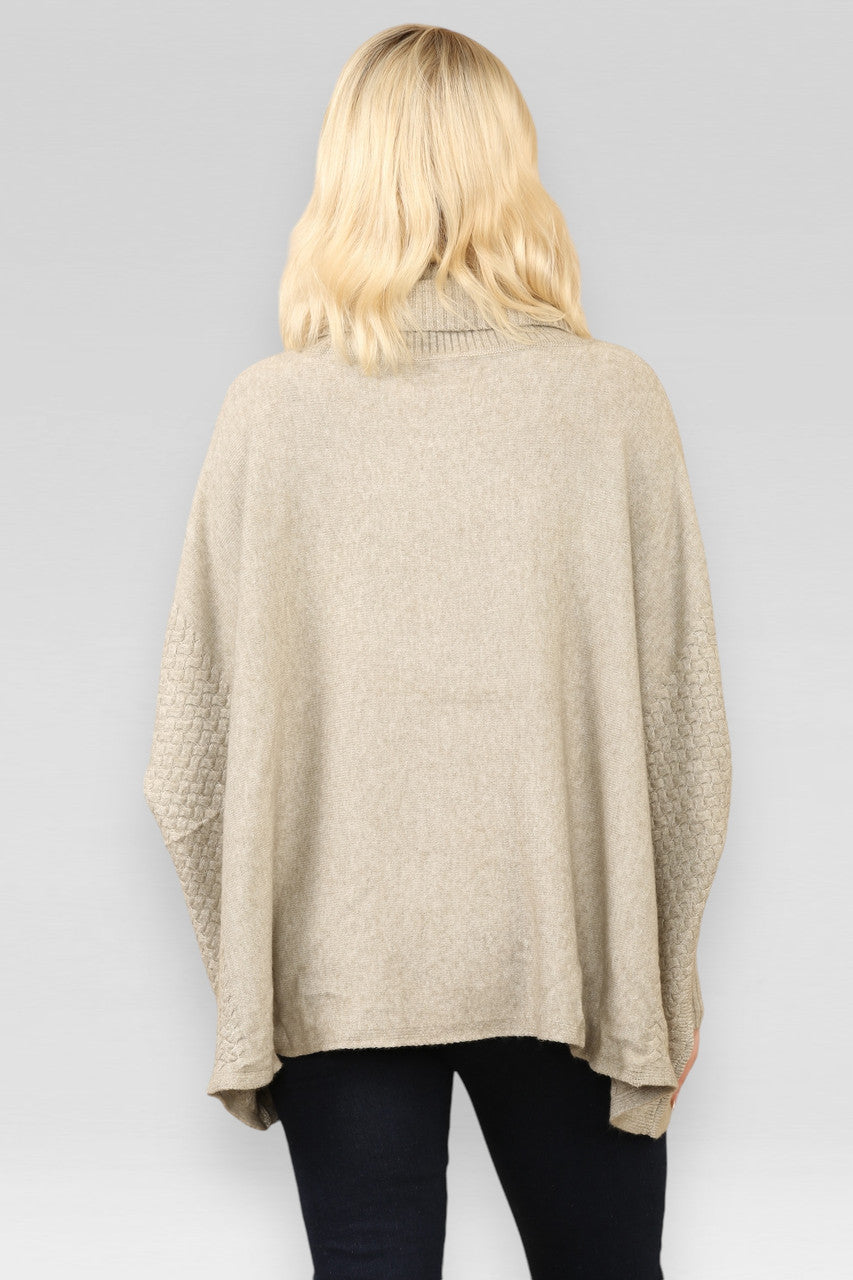 GEBREIDE TRUI MET WAFELPATROON EN MOUWEN TAUPE