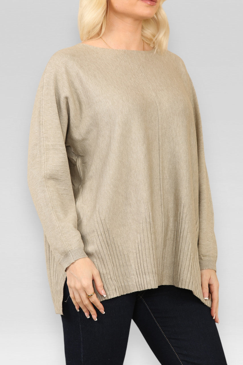 GEBREIDE TRUI MET RIBBELZOOM TAUPE