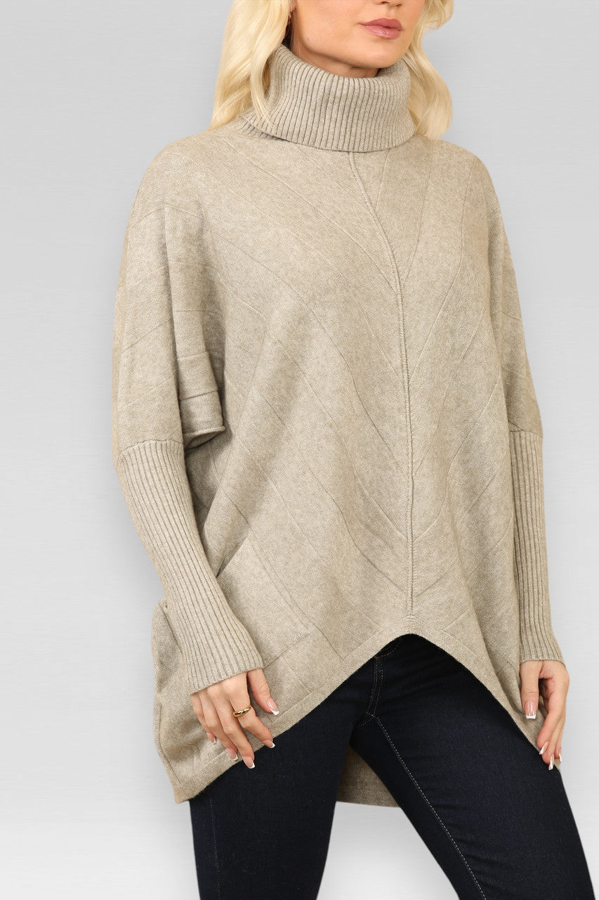 GEBREIDE TRUI MET DIAGONAAL EFFECT TAUPE