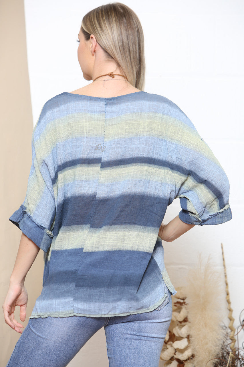 Ladies Ink Stripe Cotton Box Top Denim
