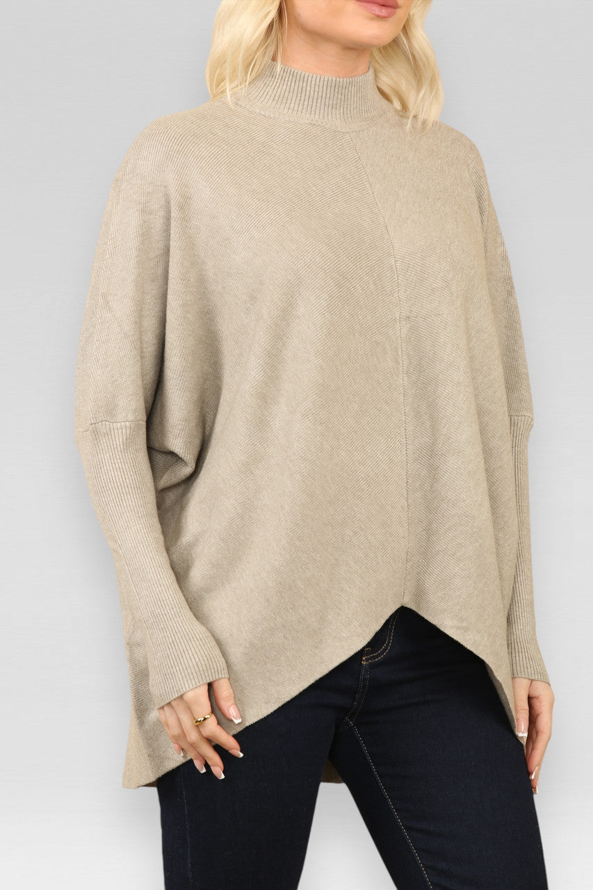 GEBREIDE TRUI MET HOGE HALS TAUPE