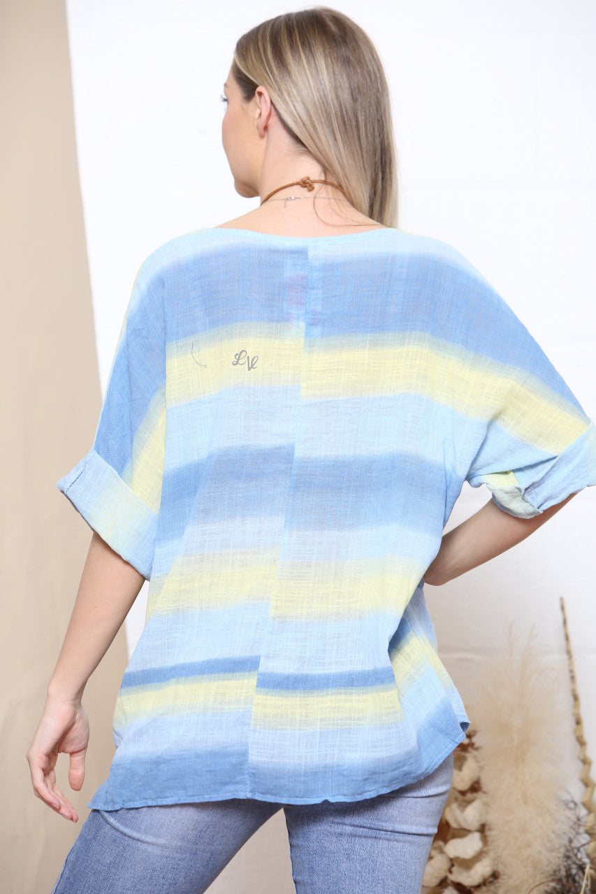 Ladies Ink Stripe Cotton Box Top Blue