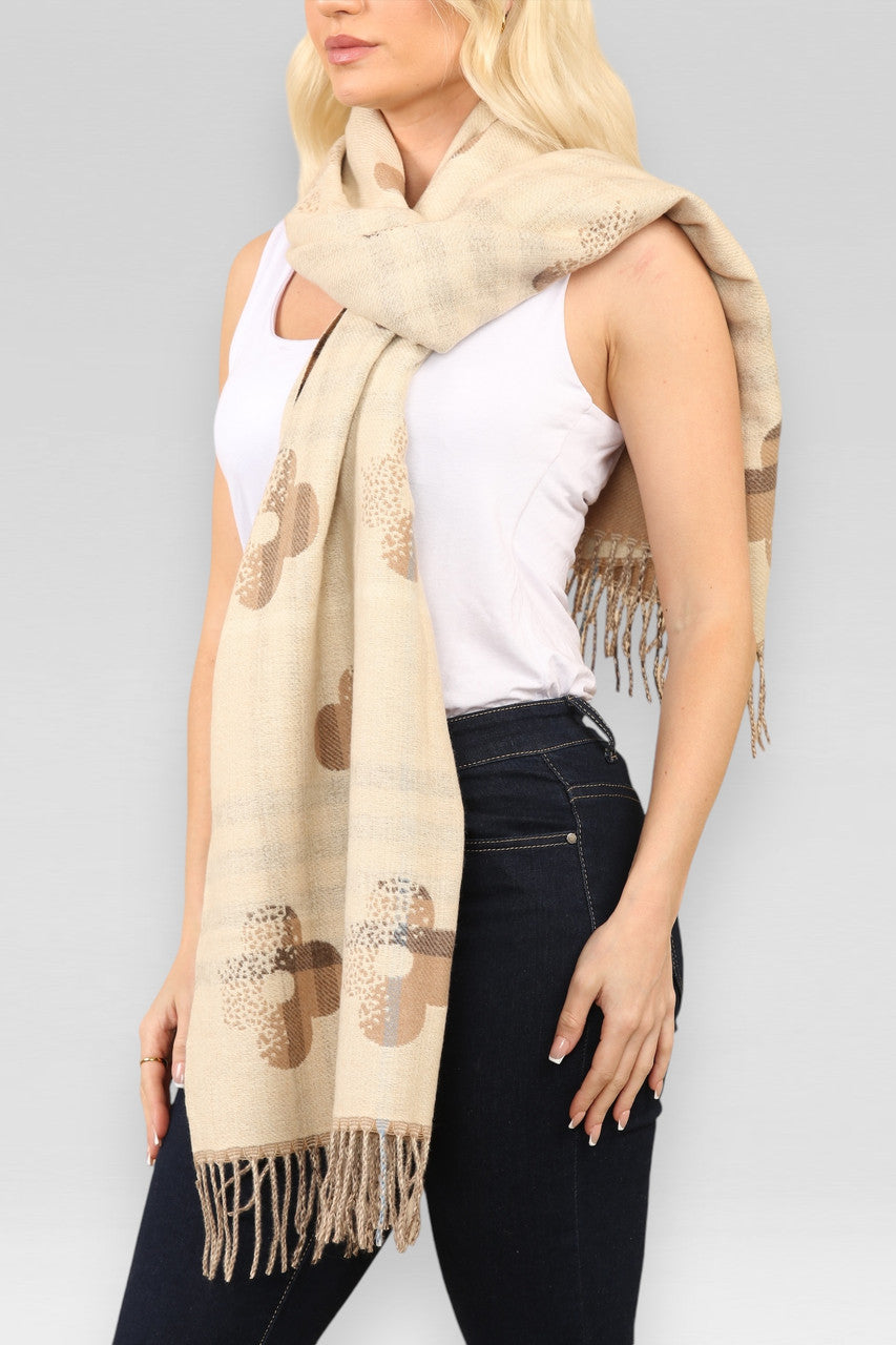 BLOEMEN & RUITJES SJAAL BEIGE