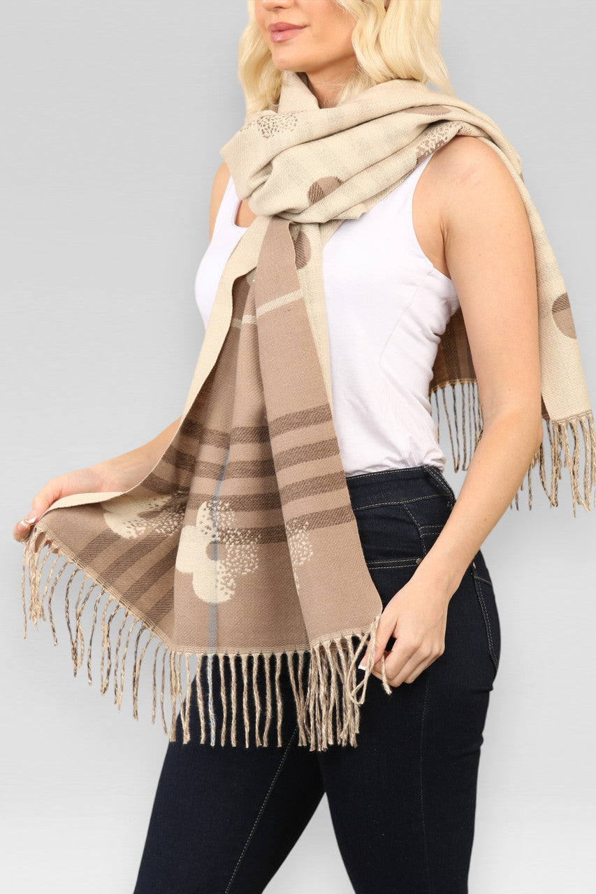 FLORAL & CHECK PRINT SCARF TAUPE