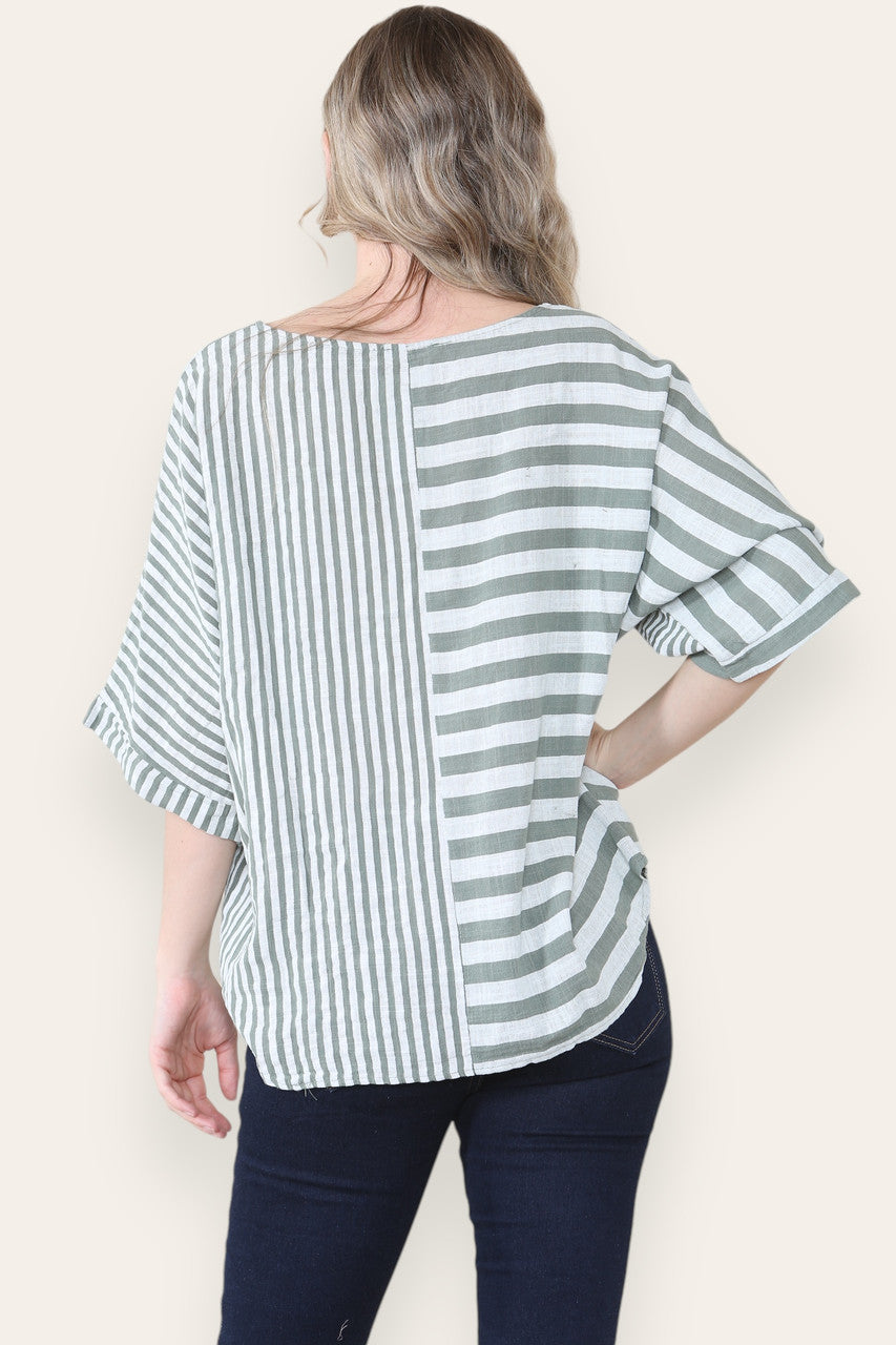 STRIPE BLOCK PRINT TOP KHAKI