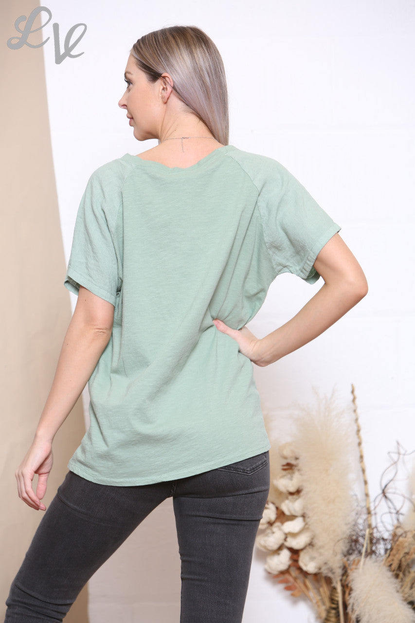 Ladies Mesh Sequin Star Top Khaki