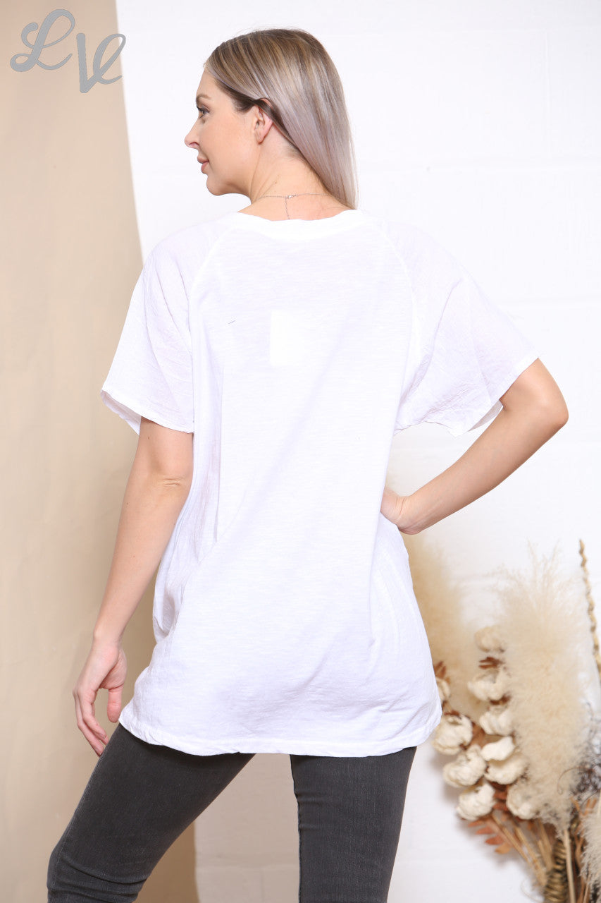 Dames Mesh Sequin Ster Top Wit