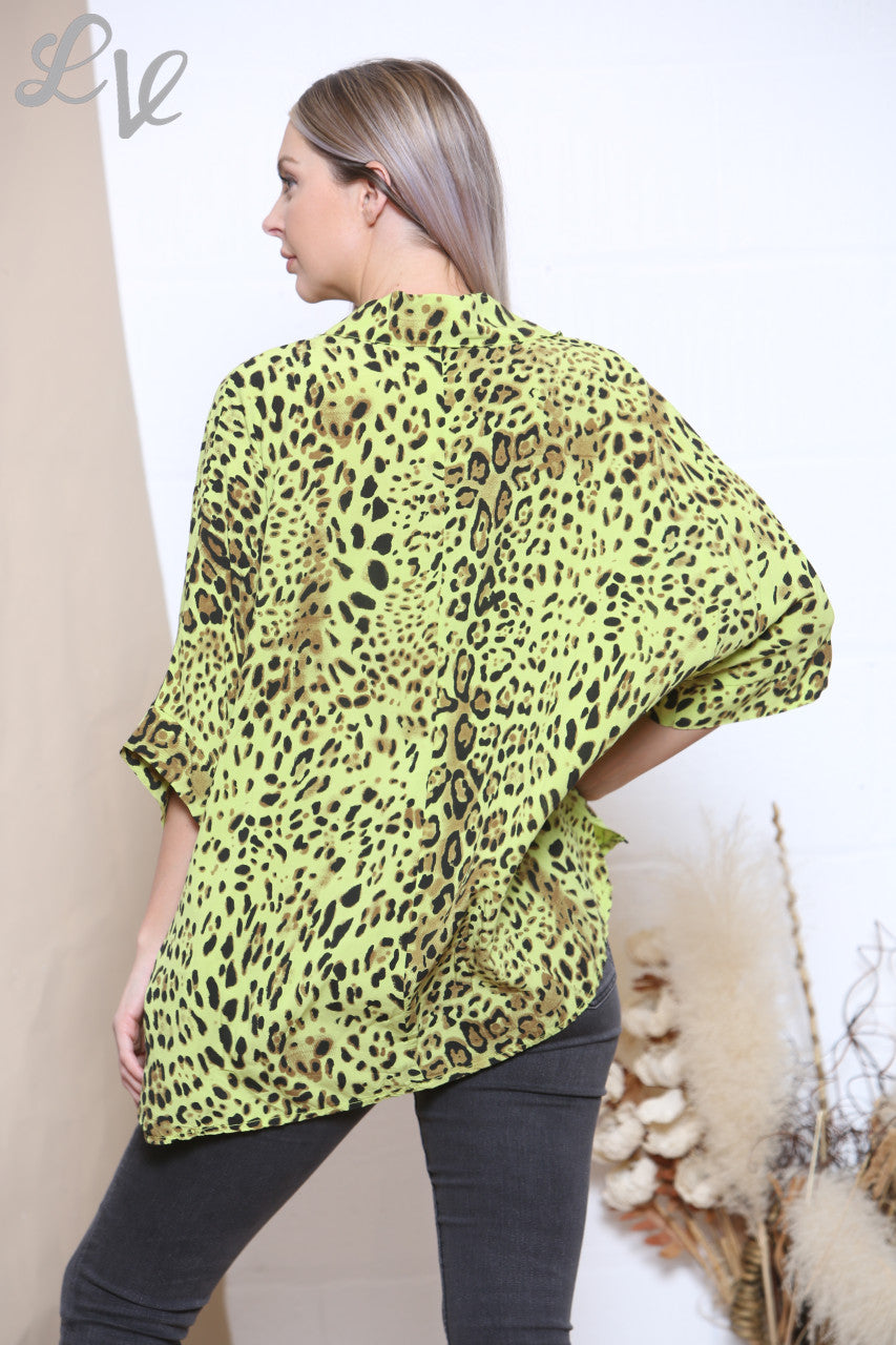 Dames shirt met dierenprint - limoen