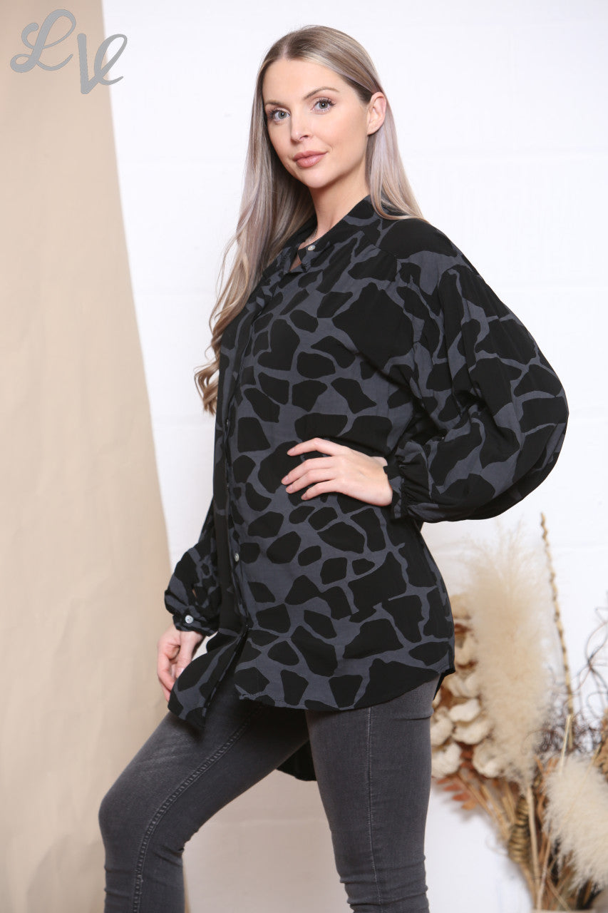 Ladies Giraffe Print Shirt Top Black