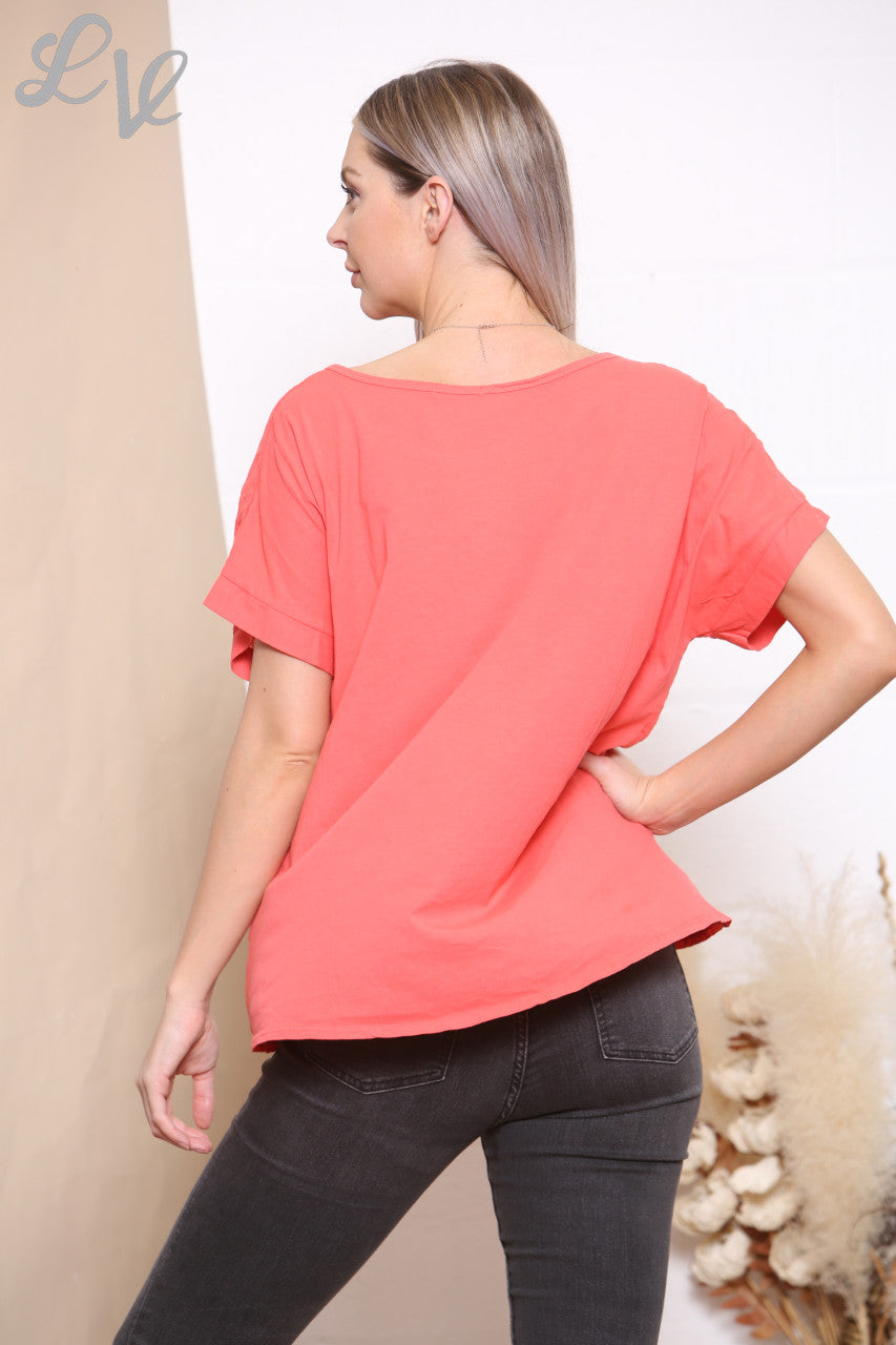 Dames Top met Pailletten Hartjes Koraal